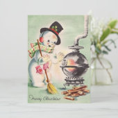 ビンテージクリスマス雪だるまバイウッドストーブ シーズンカード (スタンド正面)