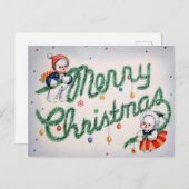 ビンテージクリスマス雪だるま シーズンポストカード (正面/裏面)