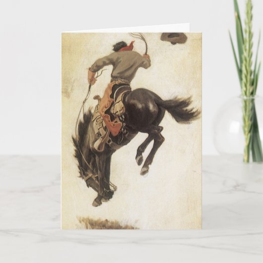 ビンテージクリスマス、カウボーイオンバッキングブロンコホース シーズンカード (正面)