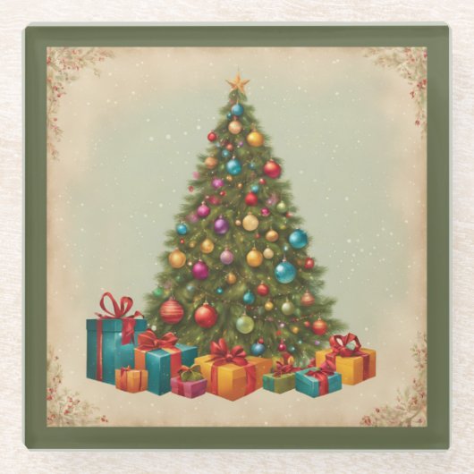 ビンテージクリスマス ガラスコースター (正面)