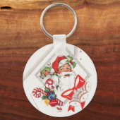 ビンテージクリスマス、キャンディーケーンのサンタクロース キーホルダー (正面)