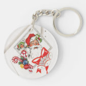 ビンテージクリスマス、キャンディーケーンを持つサンタクロース キーホルダー (裏面)