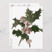 ビンテージクリスマス グリーンホリープラントと実 招待状 (正面/裏面)