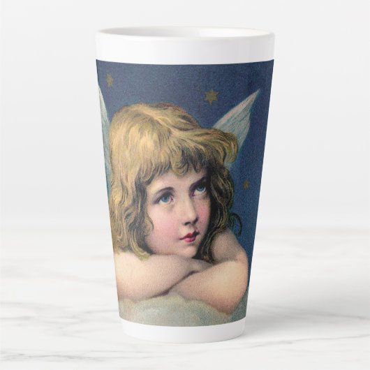 ビンテージクリスマス ゴールドの星と美しい天使 カフェラテマグ (正面)