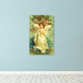 ビンテージクリスマス、ゴールドスターのビクトリアンエンジェル キャンバスプリント (インサイチュ (ウッドフロア))