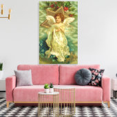 ビンテージクリスマス、ゴールドスターのビクトリアンエンジェル キャンバスプリント (インサイチュ (リビング))