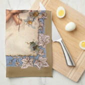 ビンテージクリスマス、ゴールドベル付きビクトリア朝の天使 キッチンタオル (四つ折り)