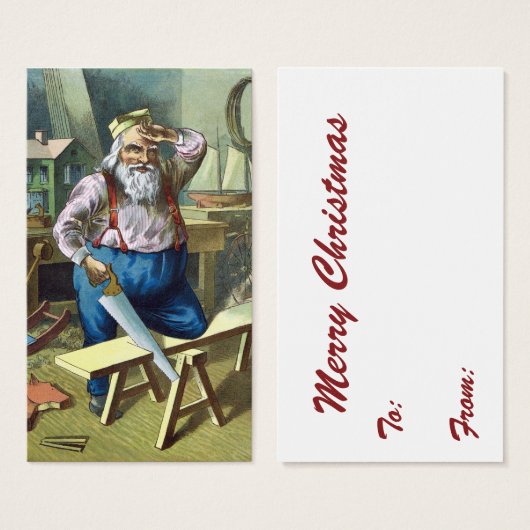 ビンテージクリスマス、サンタクロースおもちゃを作る所を見る (正面&裏面)