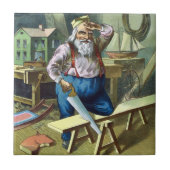 ビンテージクリスマス、サンタクロースおもちゃを作る所を見る タイル (正面)