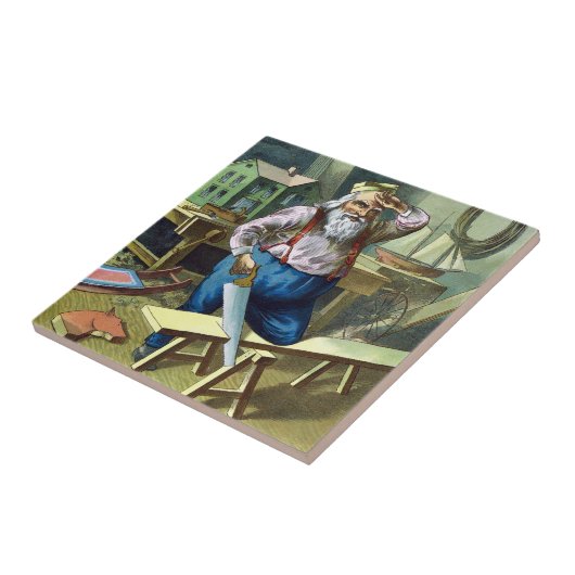 ビンテージクリスマス、サンタクロースおもちゃを作る所を見る タイル (側面)