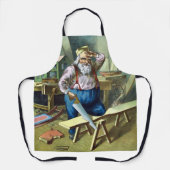 ビンテージクリスマス、サンタクロースがおもちゃを作る様子 エプロン (正面)