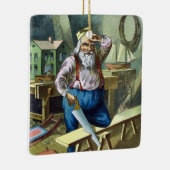 ビンテージクリスマス、サンタクロースがおもちゃを作る様子 セラミックオーナメント (右)