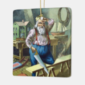 ビンテージクリスマス、サンタクロースがおもちゃを作る様子 セラミックオーナメント (左)