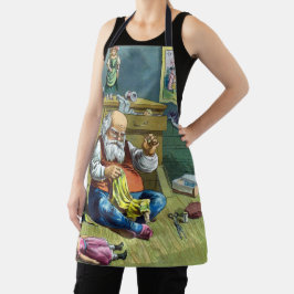 ビンテージクリスマス、サンタクロースが人形のおもちゃを作る エプロン