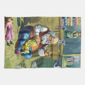 ビンテージクリスマス、サンタクロースが人形のおもちゃを作る キッチンタオル (横)