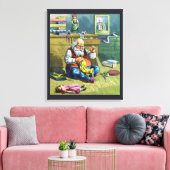 ビンテージクリスマス、サンタクロースが人形のおもちゃを作る キャンバスプリント (インサイチュ (リビング))