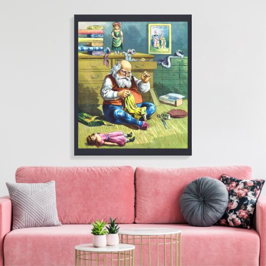 ビンテージクリスマス、サンタクロースが人形のおもちゃを作る キャンバスプリント (インサイチュ (リビング))