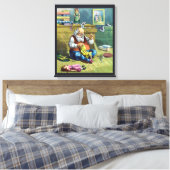 ビンテージクリスマス、サンタクロースが人形のおもちゃを作る キャンバスプリント (インサイチュ (寝室))