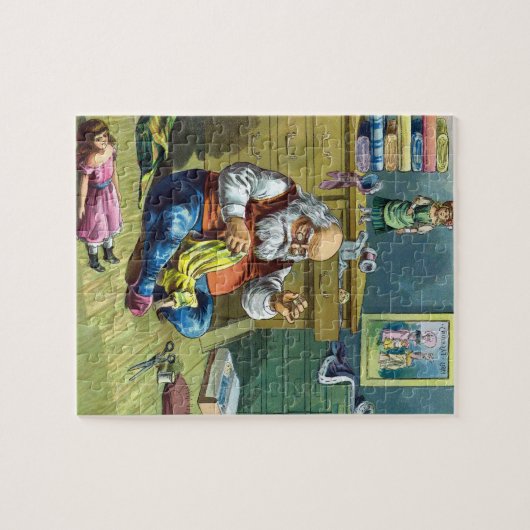 ビンテージクリスマス、サンタクロースが人形のおもちゃを作る ジグソーパズル (横)