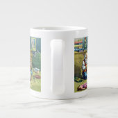 ビンテージクリスマス、サンタクロースが人形のおもちゃを作る ジャンボコーヒーマグカップ (裏面)