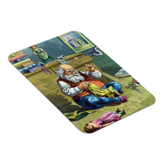 ビンテージクリスマス、サンタクロースが人形のおもちゃを作る マグネット (右側)