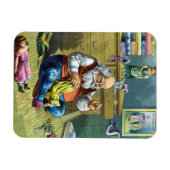 ビンテージクリスマス、サンタクロースが人形のおもちゃを作る マグネット (横)