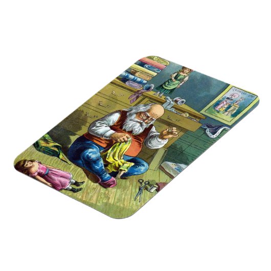 ビンテージクリスマス、サンタクロースが人形のおもちゃを作る マグネット (左側)