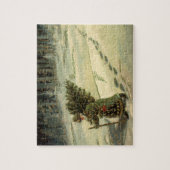 ビンテージクリスマス、サンタクロースが木を運ぶ ジグソーパズル (縦)