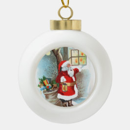 ビンテージクリスマス - サンタクロースが窓から覗く セラミックボールオーナメント