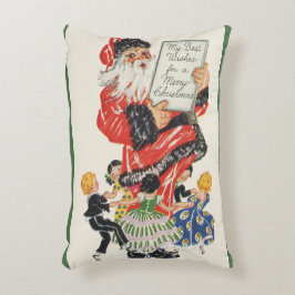 ビンテージクリスマス サンタクロースと子供たちのダンス アクセントクッション
