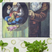 ビンテージクリスマス、サンタクロースと彼の作品の本 キッチンタオル (折り畳み)