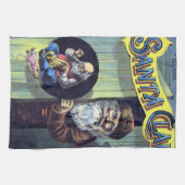 ビンテージクリスマス、サンタクロースと彼の作品の本 キッチンタオル (横)