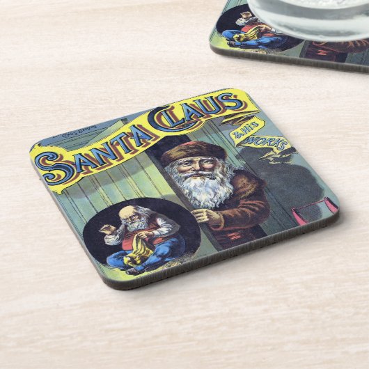ビンテージクリスマス、サンタクロースと彼の作品の本 コースター (左側)