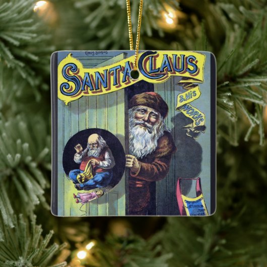 ビンテージクリスマス、サンタクロースと彼の作品の本 セラミックオーナメント (ツリー)