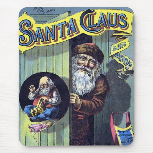 ビンテージクリスマス、サンタクロースと彼の作品の本 マウスパッド (正面)