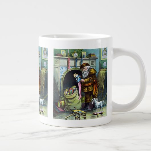 ビンテージクリスマス、サンタクロースのストッキングとおもちゃ ジャンボコーヒーマグカップ (右)