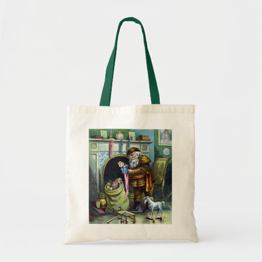 ビンテージクリスマス、サンタクロースのストッキングとおもちゃ トートバッグ (正面)