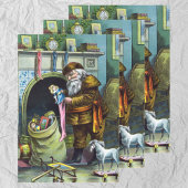 ビンテージクリスマス、サンタクロースのストッキングとおもちゃ ラッピングペーパーシート