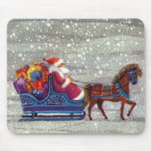 ビンテージクリスマス、サンタクロースの馬のオープンスレイ マウスパッド