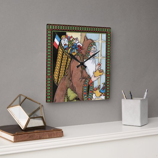 ビンテージクリスマス サンタクロース おもちゃ コログ シューズ スクエア壁時計 (オフィス)