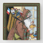 ビンテージクリスマス サンタクロース おもちゃ コログ シューズ スクエア壁時計 (正面)