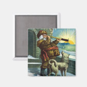 ビンテージクリスマス サンタクロース 望遠鏡 犬 夕日 マグネット (正面/裏面)