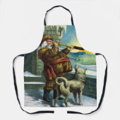 ビンテージクリスマス サンタクロース 望遠鏡 犬 夕焼け エプロン (正面)