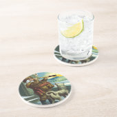 ビンテージクリスマス サンタクロース 望遠鏡 犬 夕焼け コースター (側面)