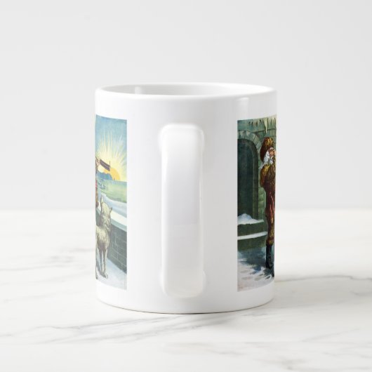 ビンテージクリスマス サンタクロース 望遠鏡 犬 夕焼け ジャンボコーヒーマグカップ (裏面)