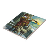 ビンテージクリスマス サンタクロース 望遠鏡 犬 夕焼け タイル (側面)