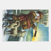 ビンテージクリスマス サンタクロース 望遠鏡 犬 夕焼け ラッピングペーパーシート (正面2)