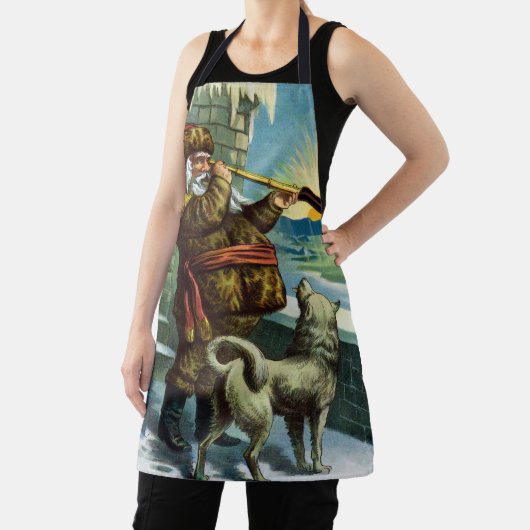 ビンテージクリスマス サンタクロース 望遠鏡 犬 日没 エプロン (インサイチュ)