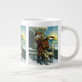 ビンテージクリスマス サンタクロース 望遠鏡 犬 日没 ジャンボコーヒーマグカップ (右)