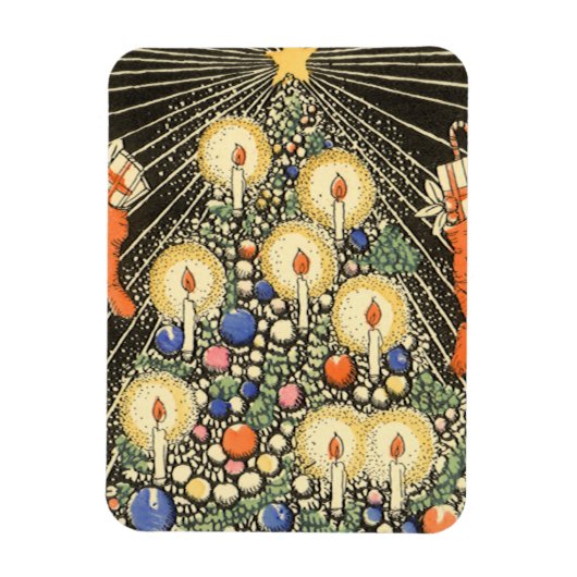 ビンテージクリスマス ツリーとキャンドルと星 マグネット (縦)